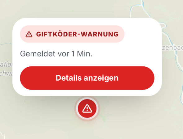 Giftköder-Warnung auf der PawTrip-Karte